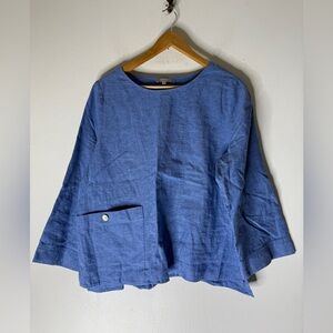 habitat clothing Blue Single Pocket Linen Cotton‎ Blend Top Large